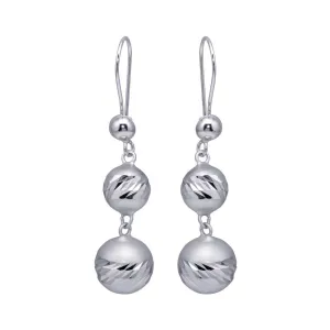 Silver 925 Rhodium Plated Three Graduated Dangling Spheres Hook Earrings - DSE00073