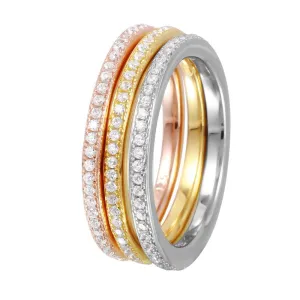 Silver 925 Rhodium Plated Tri-Color Stackable CZ Inlay Ring - GMR00060TRI