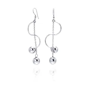 Silver 925 Rhodium Plated Two Hanging Ball Twisted Dangling Hook Earrings - DSE00038