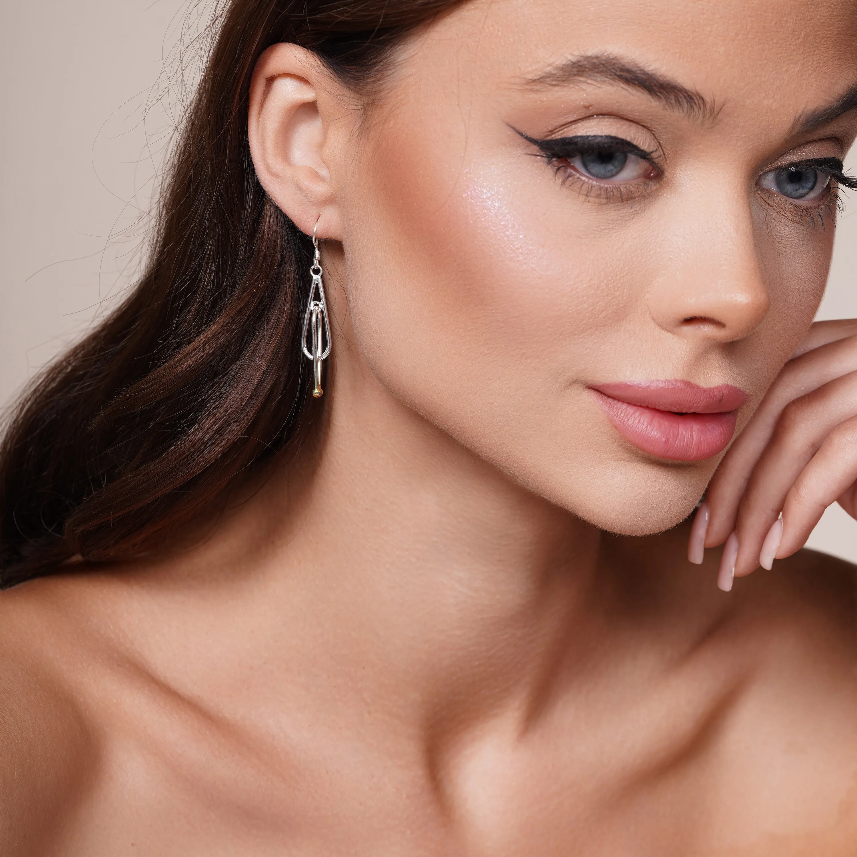 Silver 925 Rhodium Plated Two Teardrop Dangling Hook Earrings - DSE00010