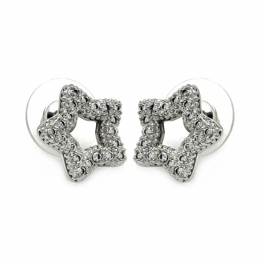 Silver 925 Rhodium Plated Clear Open Heart CZ Stud Earrings - BGE00057
