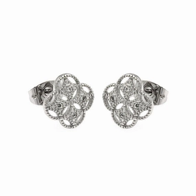 Silver 925 Rhodium Plated Clover CZ Stud Earrings - BGE00250