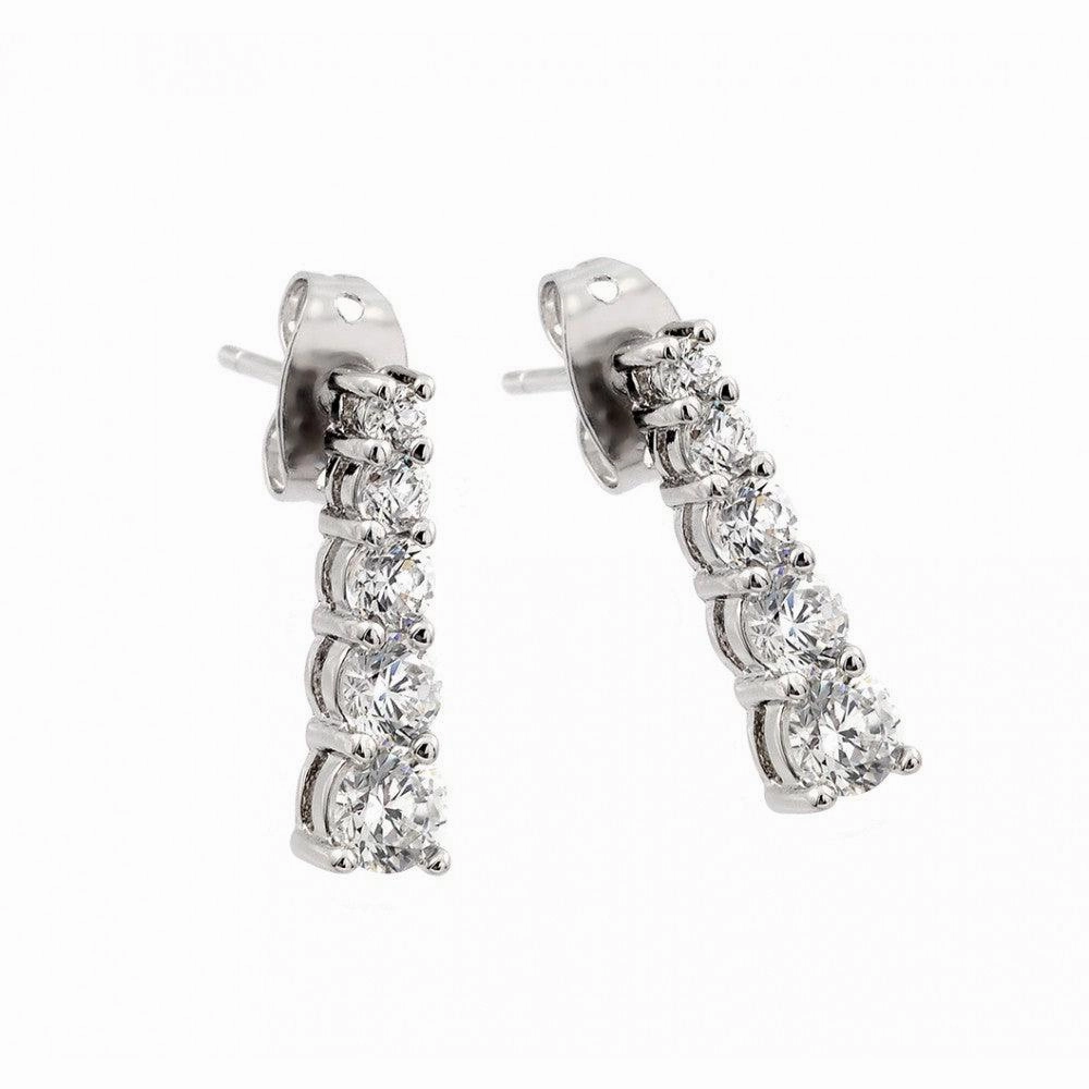 Silver 925 Rhodium Plated Graduated Round CZ Stud Earrings - BGE00402