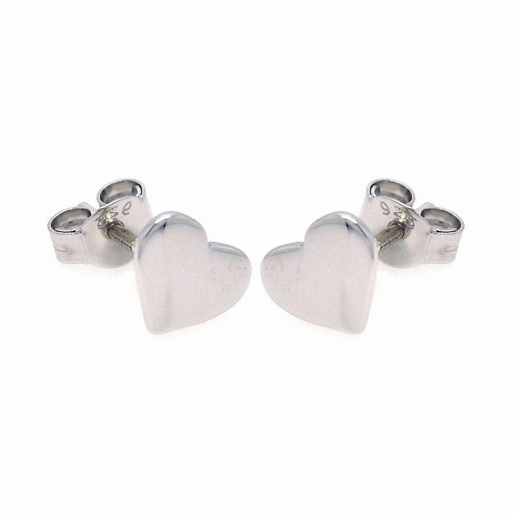 Silver 925 Rhodium Plated Heart Stud Earrings - STE00762