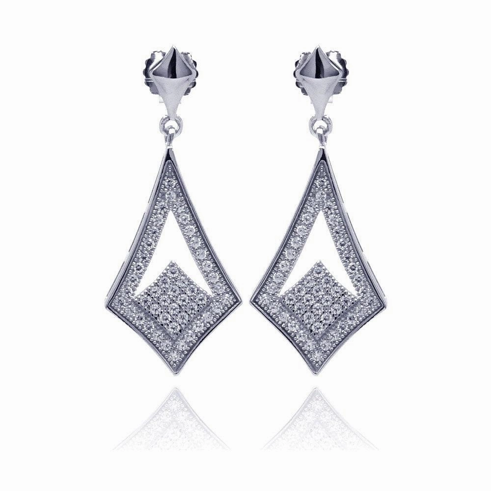 Silver 925 Rhodium Plated Micro Pave Clear Open Sharp Marquis CZ Dangling Stud Earrings - ACE00039
