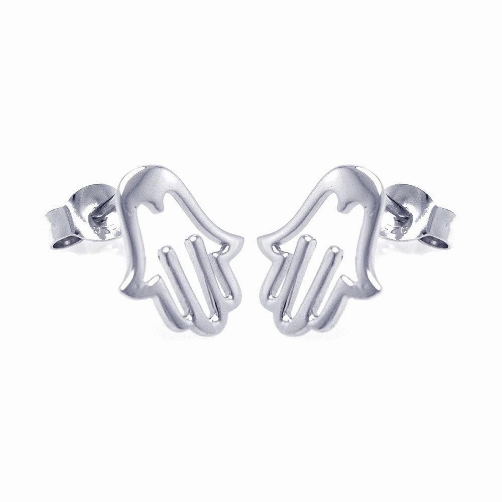 Silver 925 Rhodium Plated Open Hand Stud Earrings - STE00772