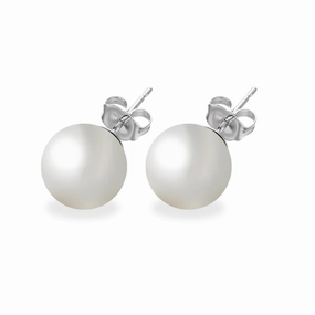 Silver 925 Rhodium Plated White Pearl CZ Stud Earrings - STE00639WHT