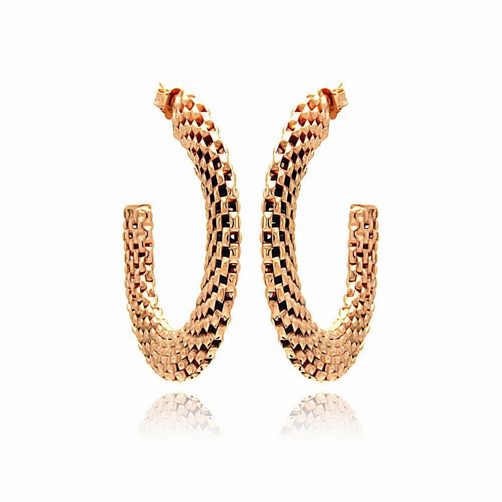 Silver 925 Two Toned Rose Gold and Black Rhodium Plated Crescent Box Link Italian Stud Earrings - ITE00019RGP