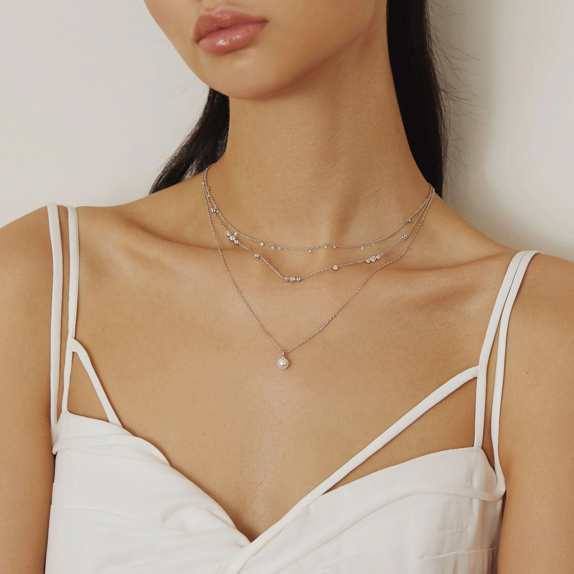 Silver Mini Disc Drop Stacking Necklace N063-02H