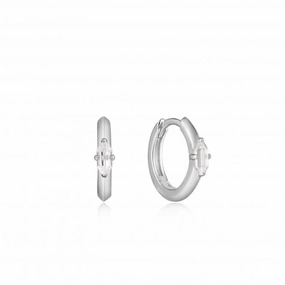 Silver Sparkle Emblem Huggie Hoop Earrings E041-04H-W