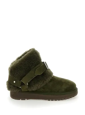 Snug Green Ankle Boots With Strap In Suede And Shearling