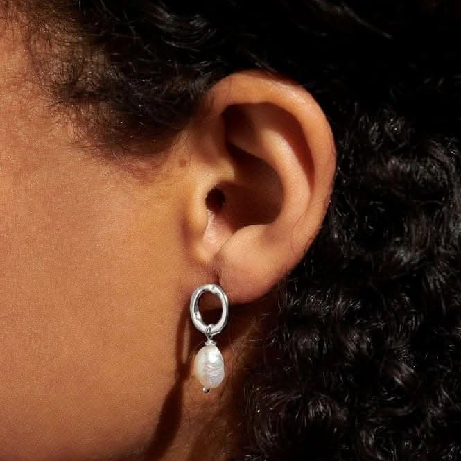Solaria Baroque Pearl Loop Silver Plated Hoop Earrings 7168