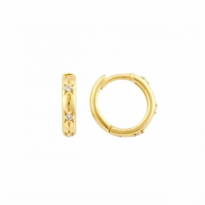 Star set Zirconia Huggie Gold Plated 13mm Hoop Earrings 56852GCZ