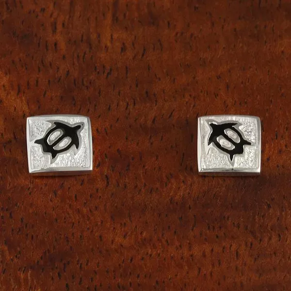 Sterling Silver Black Enamel Honu (Hawaiian Turtle) Post Earrings 8mm