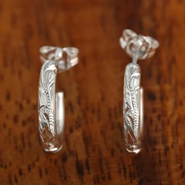 Sterling Silver Hawaiian Scroll Half Moon Wire Earrings
