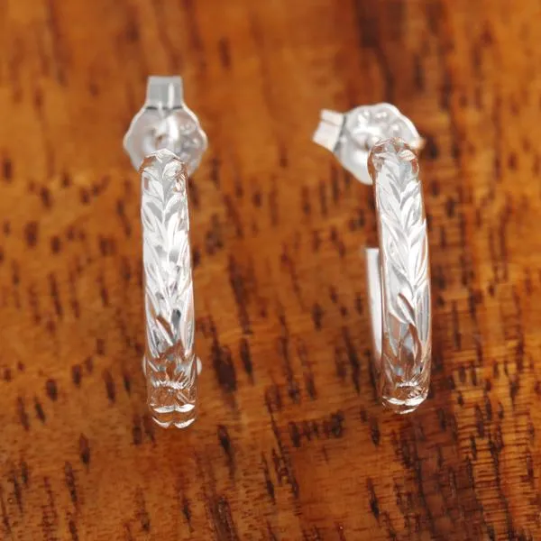 Sterling Silver Maile Leaf Half Moon Wire Earrings