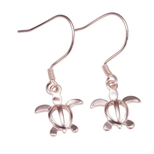 Sterling Silver Pink Gold Plated Small Honu (Hawaiian Turtle) Hook Earrings