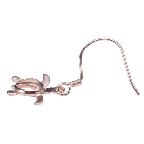 Sterling Silver Pink Gold Plated Small Honu (Hawaiian Turtle) Hook Earrings