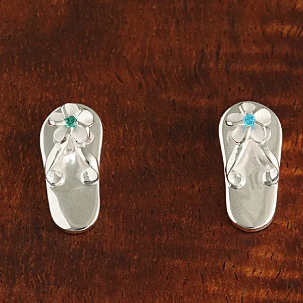 Sterling Silver Plumeria with Blue CZ Slipper Post Earrings