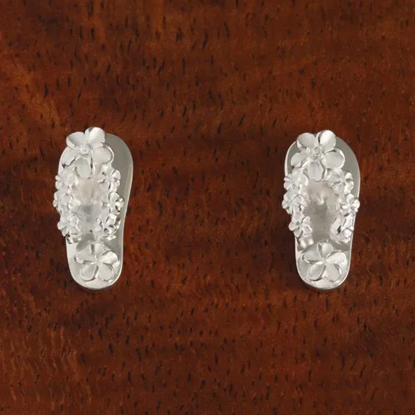 Sterling Silver Plumeria with CZ Slipper Post Earrings