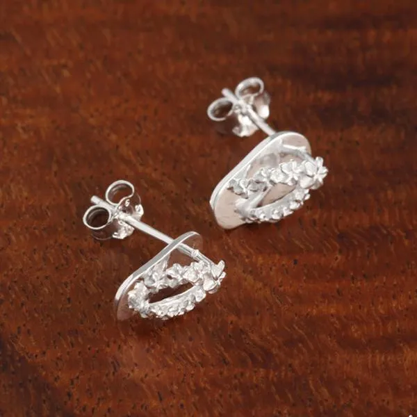 Sterling Silver Plumeria with CZ Slipper Post Earrings