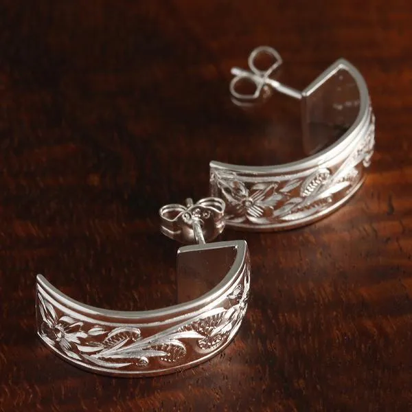Sterling Silver Queen Scroll Half Moon Earrings 8mm