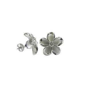 Sterling Silver Rhodium Plated Plumeria with CZ Post Earrings (8-18mm)
