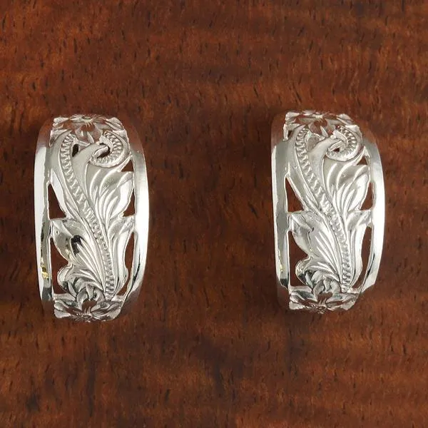 Sterling Silver See Through Hawaiian Scroll Half Moon Earrings (S/L)