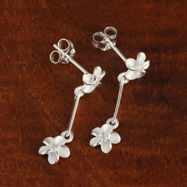 Sterling Silver Two 6mm Plumeria with CZ and Wire Post Earrings