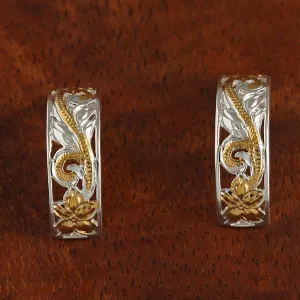 Sterling Silver Two Tone Yellow Gold Plated See Through Hawaiian Scroll Half Moon Earrings 8mm