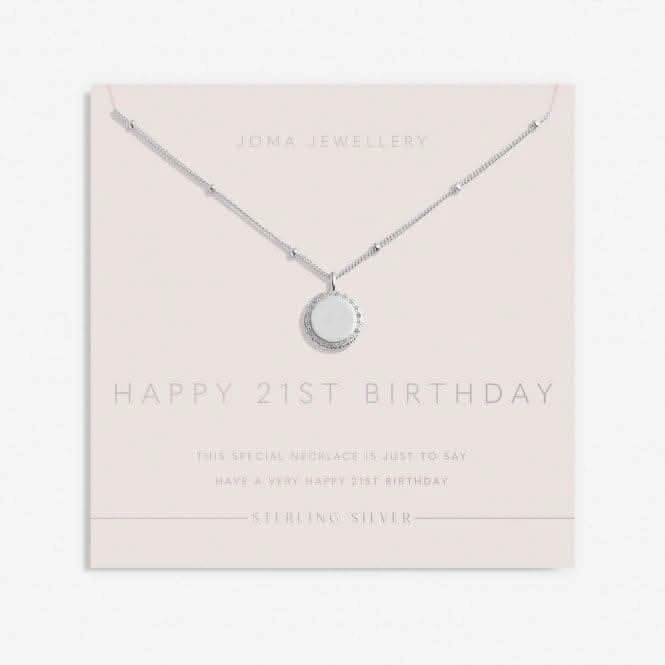 Sterling Silver 21st Birthday Disc Pave 46cm   5cm Necklace JJS0021