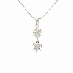 Sterling Silver 6mm Plumeria with CZ and Honu (Hawaiian Turtle) Pendant (Chain Sold Separately)