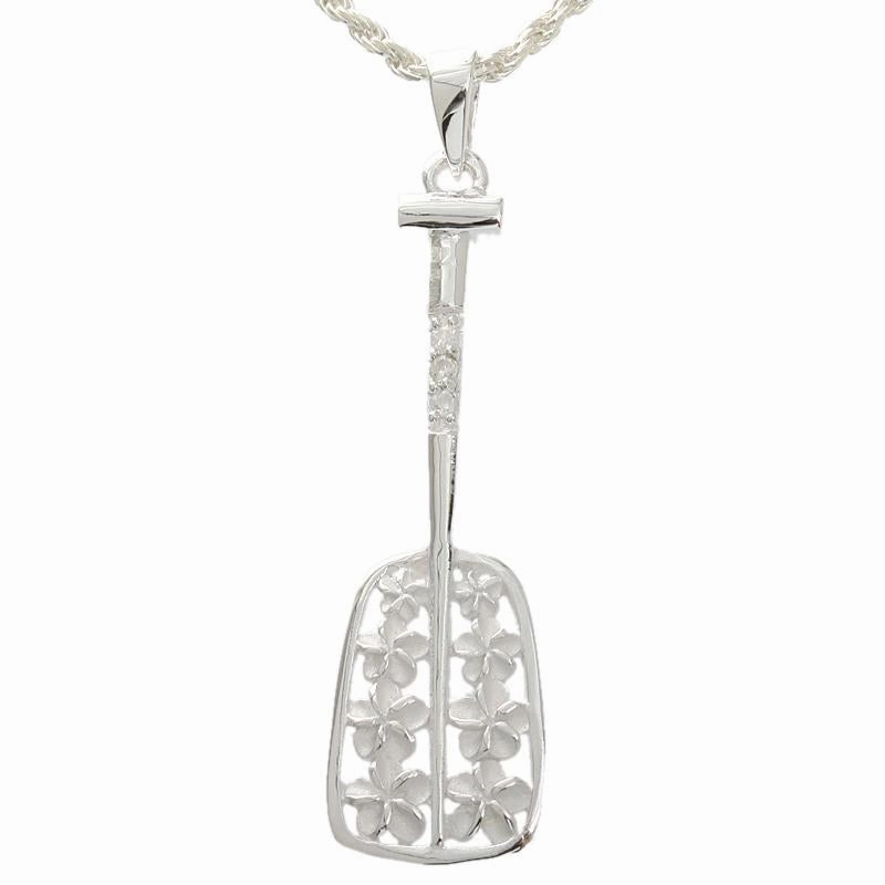 Sterling Silver 8 Plumeria with CZ Paddle Pendant (Chain Sold Separately)