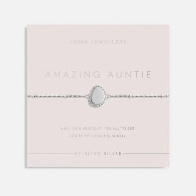 Sterling Silver Amazing Auntie Pebble Pave 16cm   3cm Bracelet JJS0004