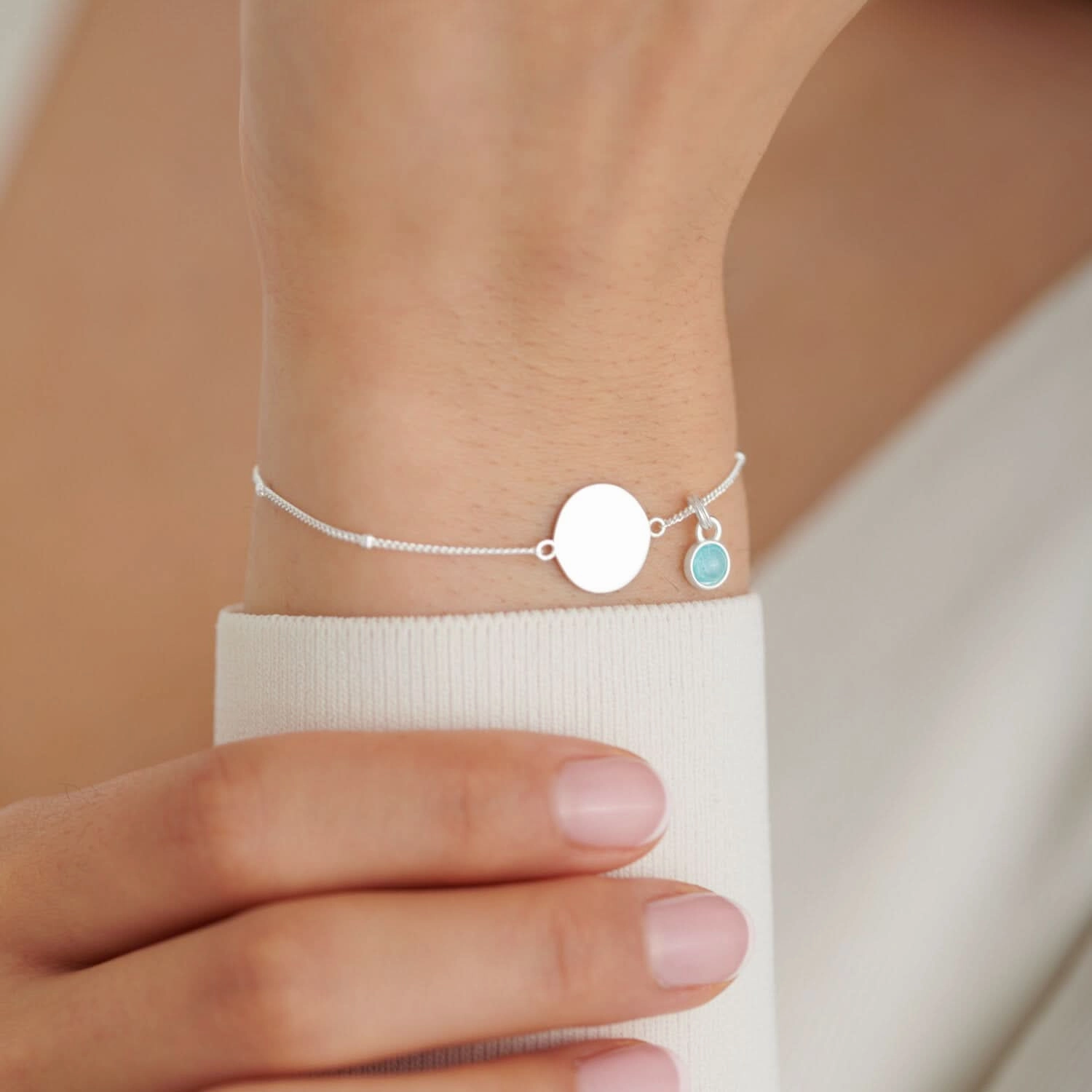 Sterling Silver Birthstone A Little March Bracelet JJS0084