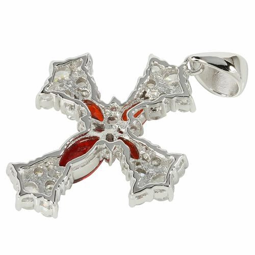 Sterling Silver Dark Red and Clear CZ Cross Pendant (Chain Sold Separately)