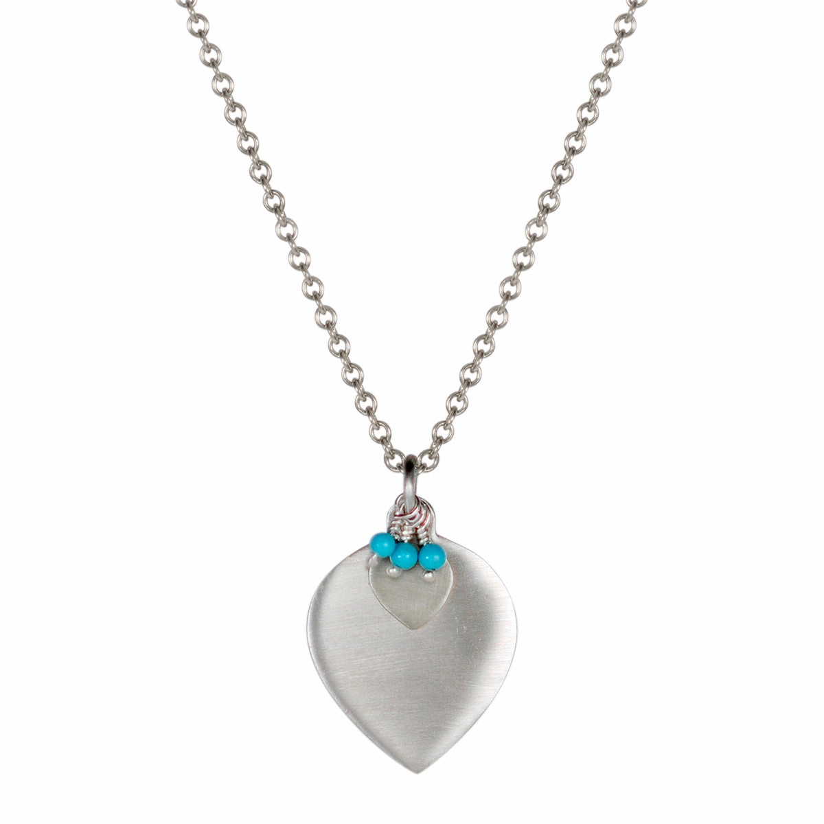 Sterling Silver Double Lotus Petal Pendant with Turquoise Beads