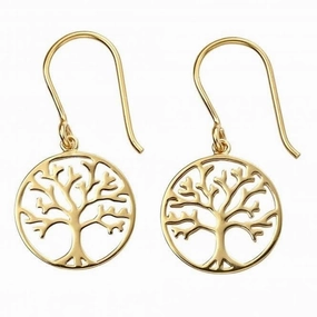 Sterling Silver Gold Plated Tree Of Life Earrings E5854