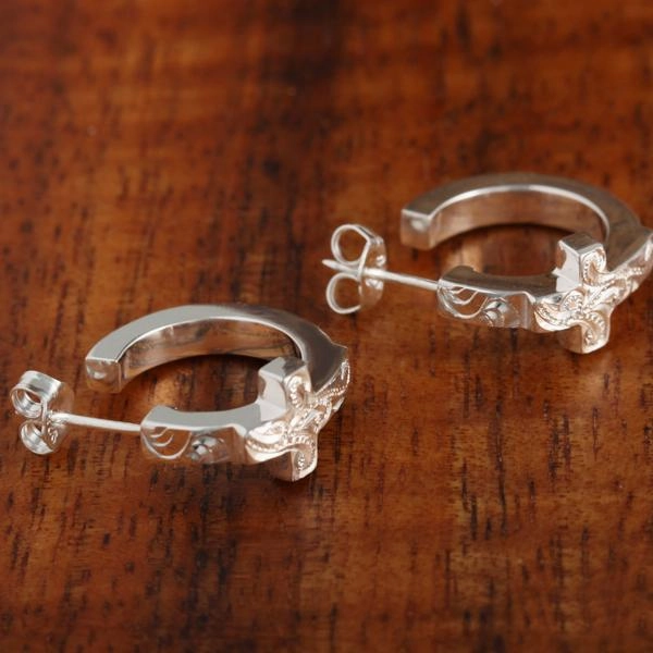 Sterling Silver Hawaiian Scroll Cross Circle Post Earrings