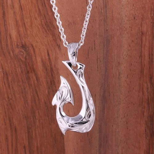 Sterling Silver Hawaiian Scroll Fish Hook Pendant (Chain Sold Separately)