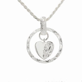 Sterling Silver Hawaiian Scroll Heart in Circle Pendant (Chain Sold Separately)