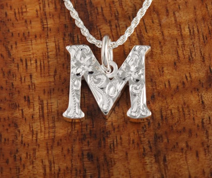 Sterling Silver Hawaiian Scroll Initial Pendant (L) (Chain Sold Separately)