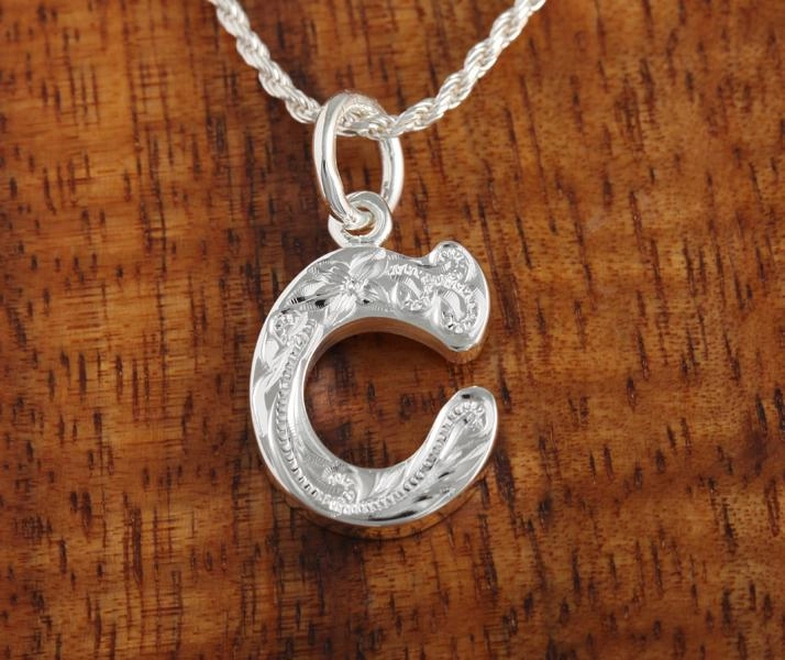 Sterling Silver Hawaiian Scroll Initial Pendant (L) (Chain Sold Separately)
