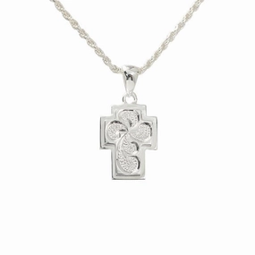 Sterling Silver Hawaiian Scroll Raised Cross Pendant (Chain Sold Separately)
