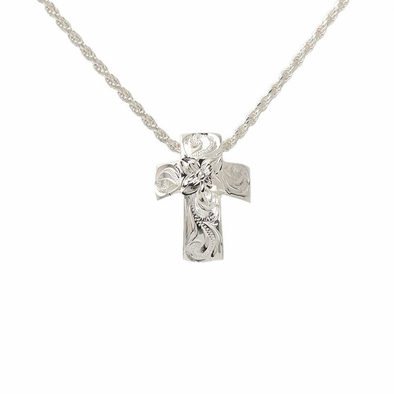 Sterling Silver Hawaiian Scroll Rounded Cross Pendant (Chain Sold Separately)