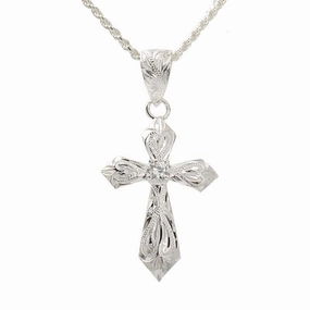 Sterling Silver Hawaiian Scroll with CZ Cross Pendant (Chain Sold Separately)