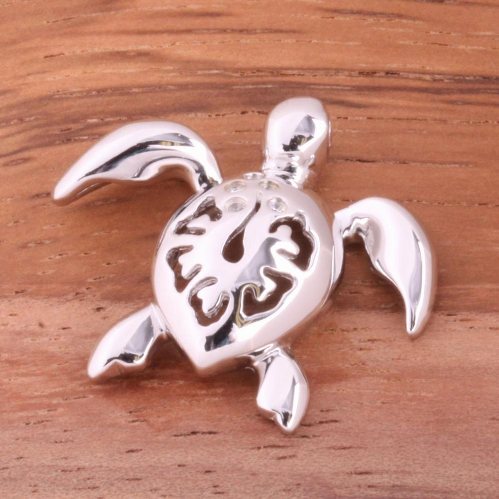 Sterling Silver Honu (Hawaiian Turtle) and Hibiscus with CZ Pendant (S/L) (Chain Sold Separately)