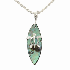 Sterling Silver Honu (Turtle) and Abalone Shell Surfboard Pendant (Chain Sold Separately)