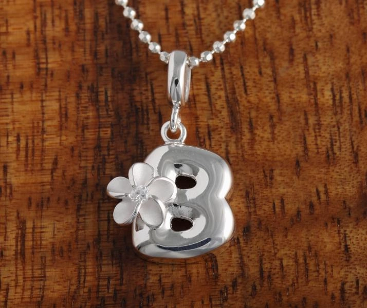 Sterling Silver Initial with Plumeria Pendant (Chain Sold Separately)