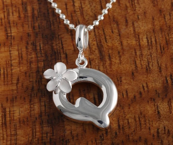 Sterling Silver Initial with Plumeria Pendant (Chain Sold Separately)